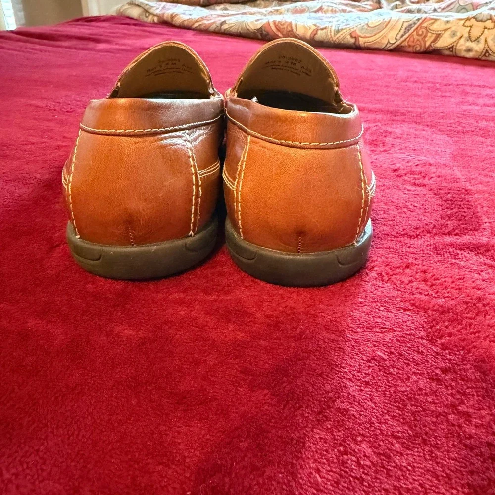 Johnston & Murphy Boys Tan Leather Slip‎ On Loafers Moc Toe Dress Shoes Size 4M